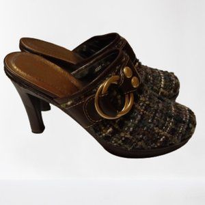 Coach Tweed and Leather Heeled Mules Shoes size 10 EUC